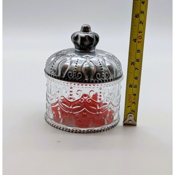 Decorative Small Clear Resin Storage Jar W/Ornate Silver Lid For Jewelry & More - Picture 6 of 7